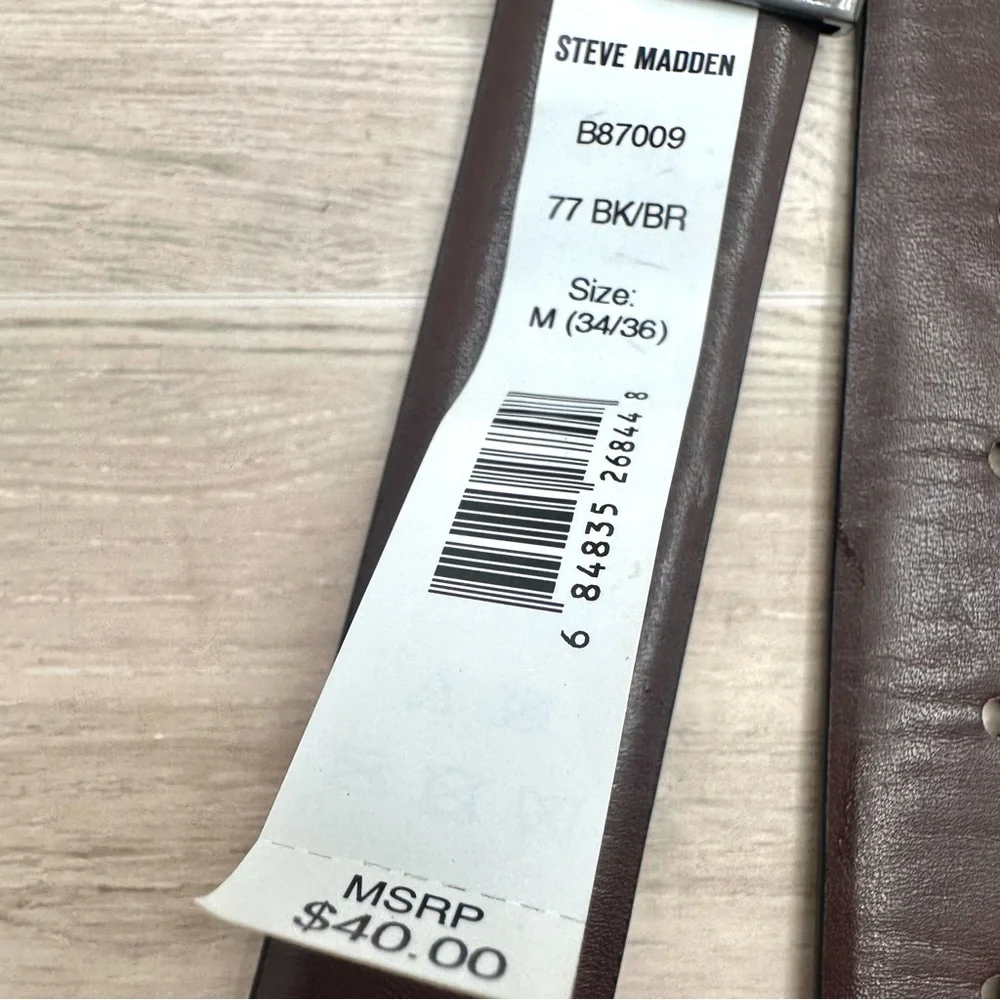 Steve Madden Faux Leather Reversible Black Brown Silver Buckle | Size 34/36